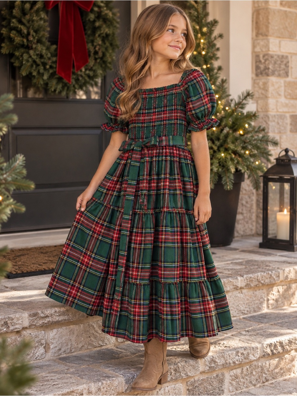Rare Editions Girls Size 10 Christmas Plaid Smocked Maxi Dress